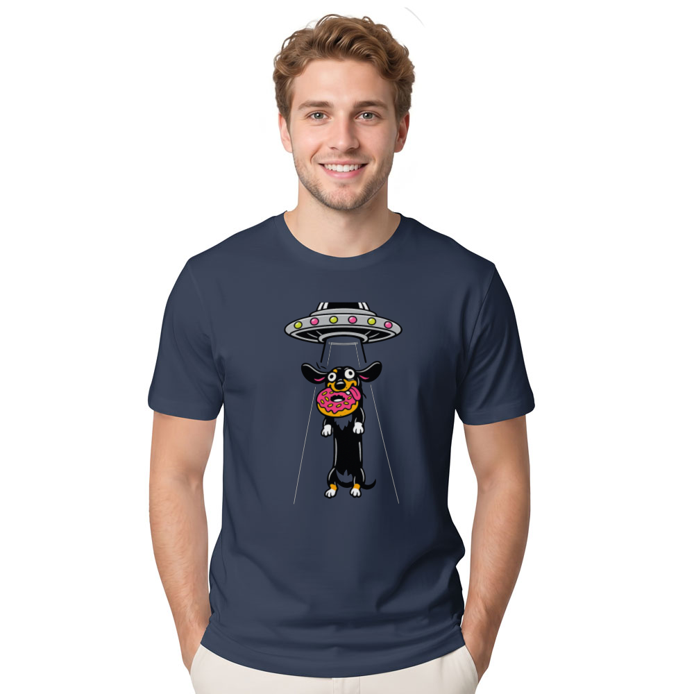 Derpy Dachshund Cartoon Abduction Graphic Tee Funny Gifts for Men Women Boy Kids T-Shirt