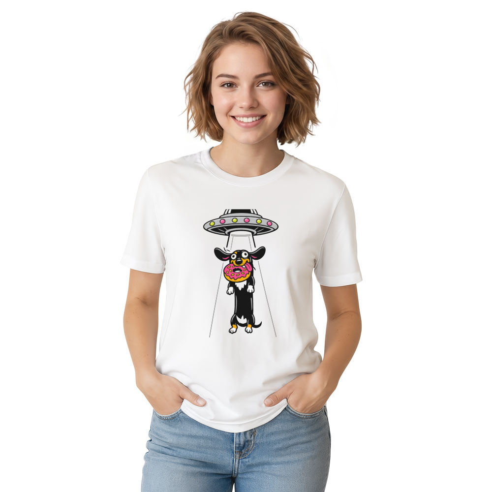 Derpy Dachshund Cartoon Abduction Graphic Tee Funny Gifts for Men Women Boy Kids T-Shirt