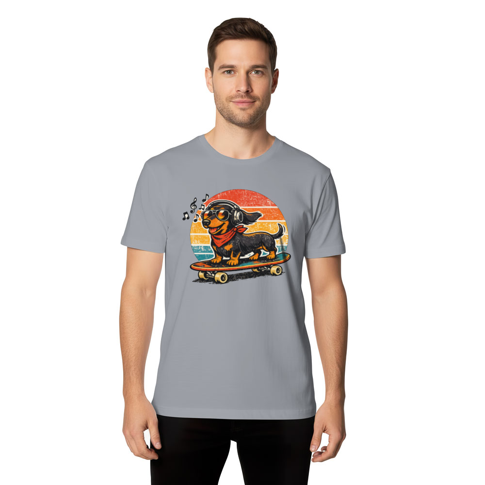 Retro Dachshund Skateboard Sunset Graphic Tee Cute Gifts for Men Women Boy Kids T-Shirt