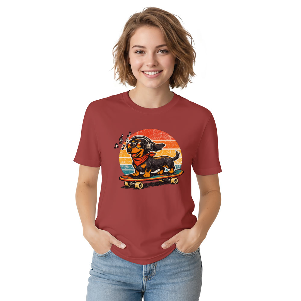 Retro Dachshund Skateboard Sunset Graphic Tee Cute Gifts for Men Women Boy Kids T-Shirt