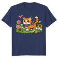 Whimsical Tabby Cat Spring Meadow Graphic Tee Cute Gifts for Men Women Girl Kids T-Shirt