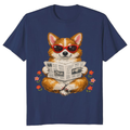Carefree Corgi Graphic Tee Reading Upside-Down Newspaper Gouache Cute Gifts for Men Women Boy Kids T-Shirt