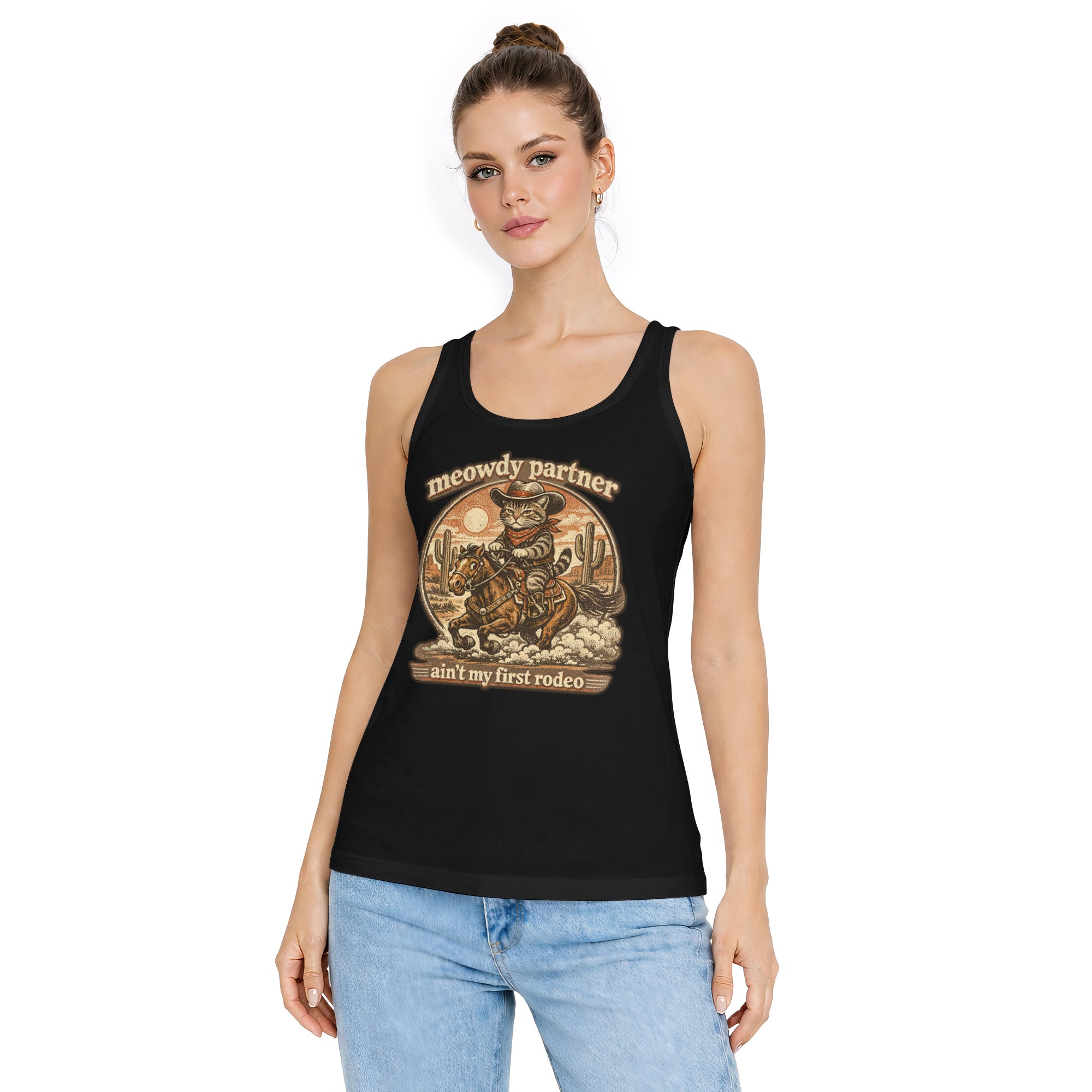 Inspira Paws Cowboy Cat Riding Horse Sleeveless Tank Top