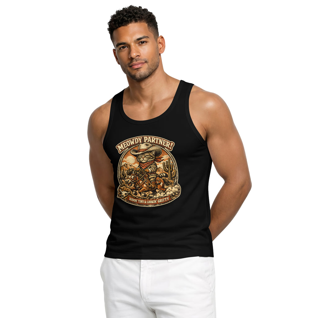 Inspira Paws Cowboy Cat Riding Horse Sleeveless Tank Top