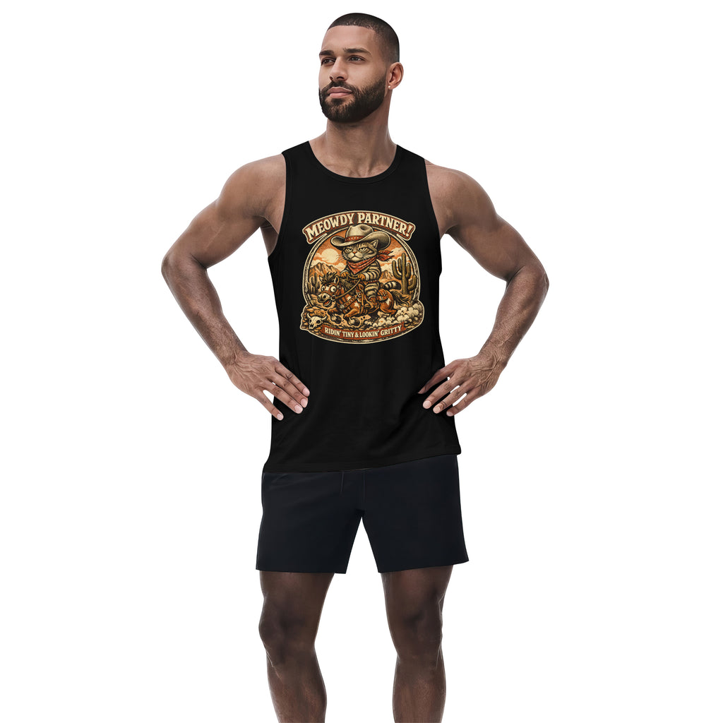 Inspira Paws Cowboy Cat Riding Horse Sleeveless Tank Top