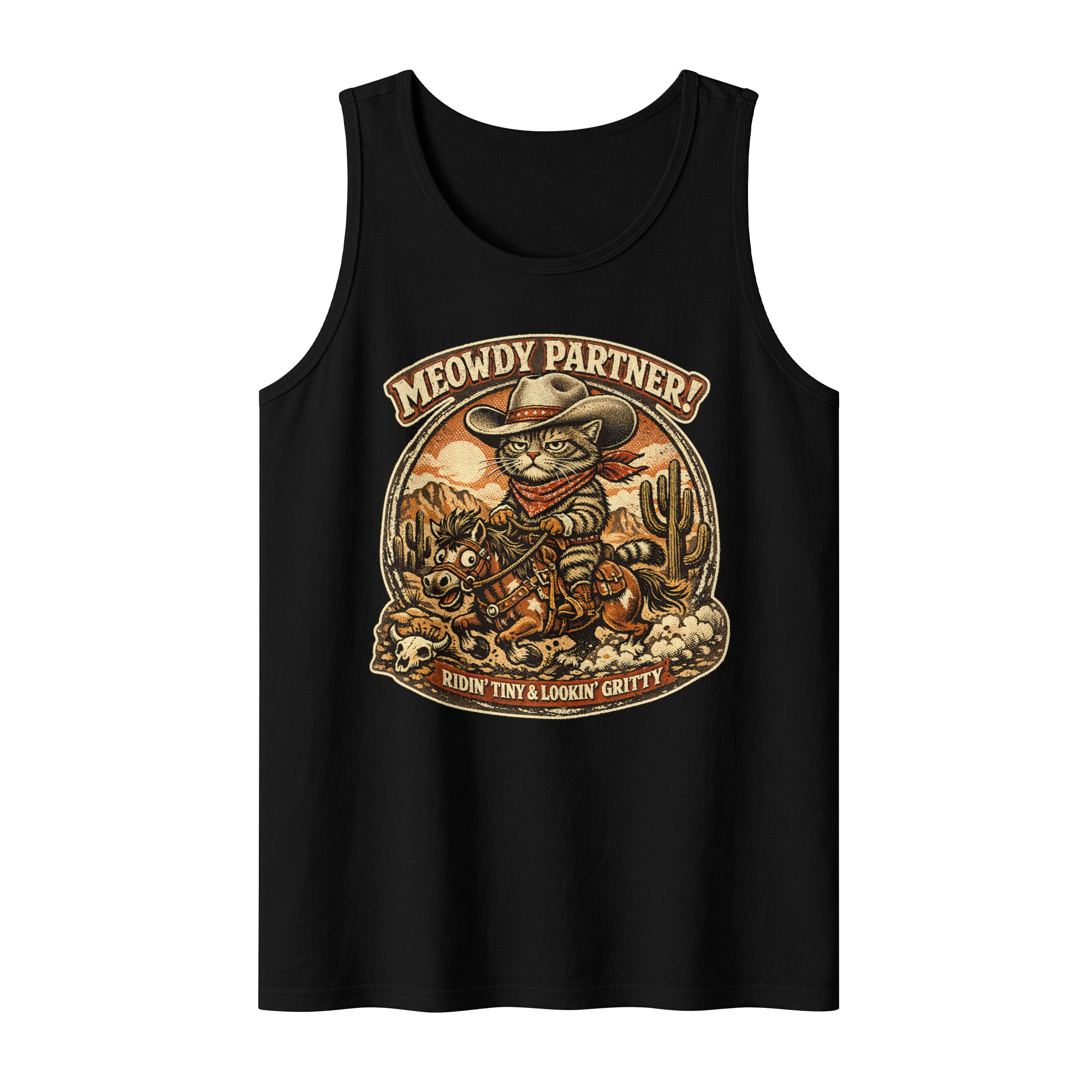 Inspira Paws Cowboy Cat Riding Horse Sleeveless Tank Top