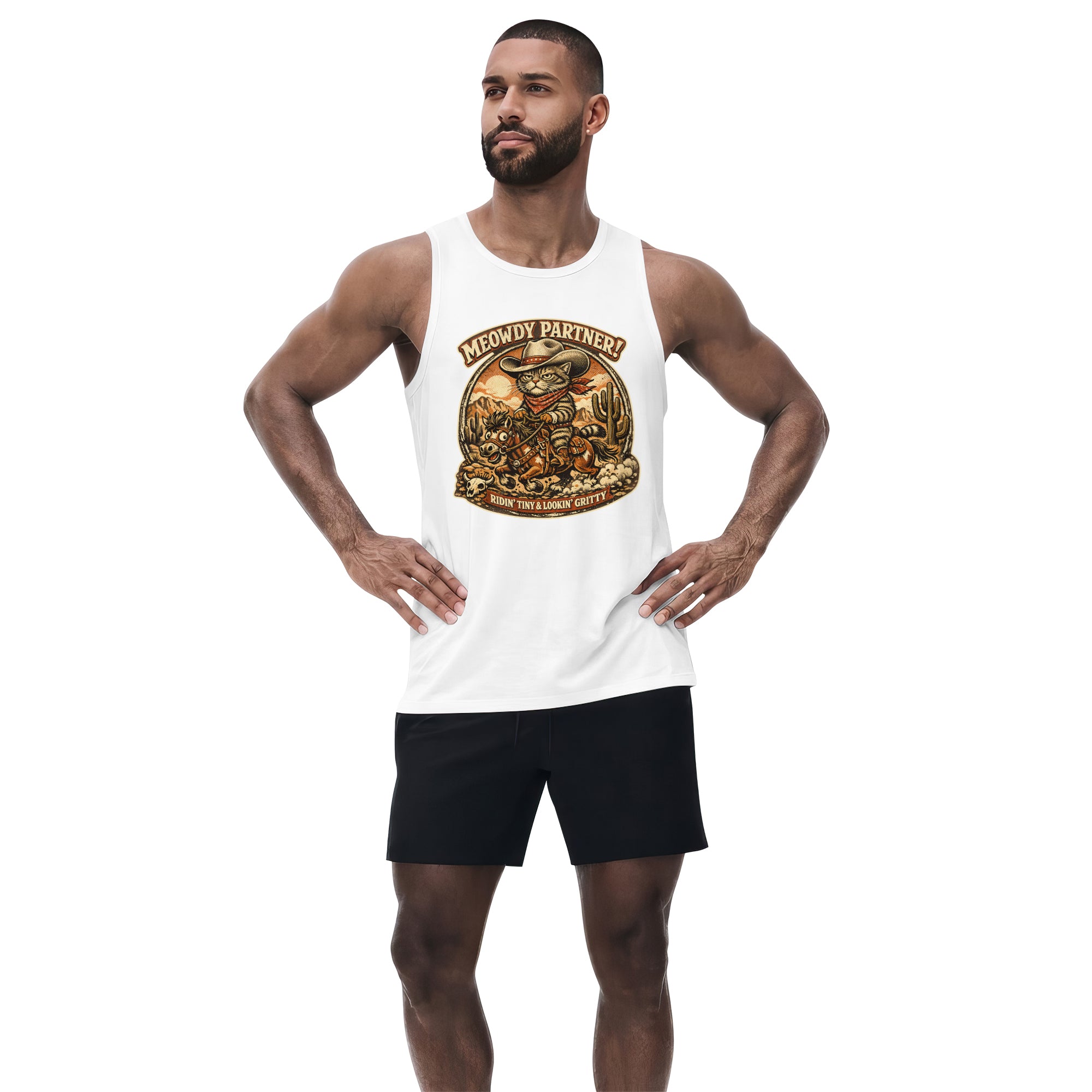 Inspira Paws Cowboy Cat Riding Horse Sleeveless Tank Top
