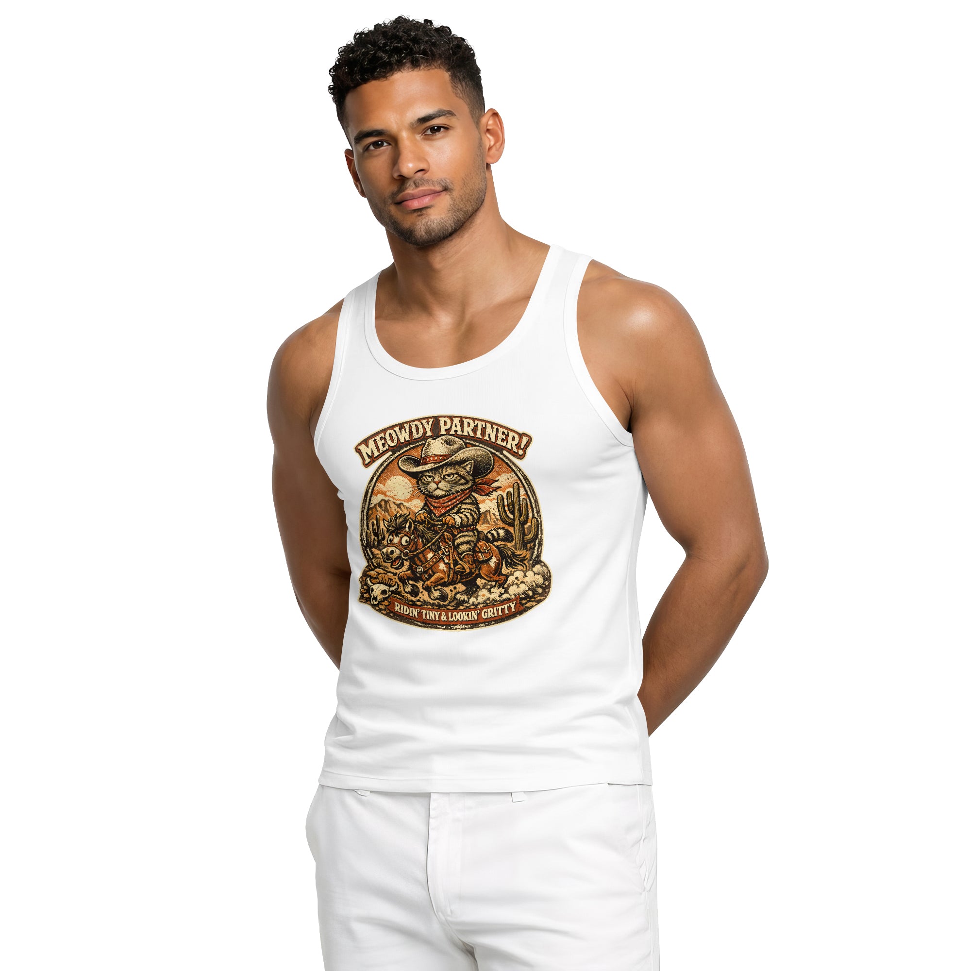 Inspira Paws Cowboy Cat Riding Horse Sleeveless Tank Top